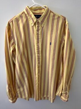 Ralph Lauren Custom Fit XL Yellow Striped Button Down Shirt Mens